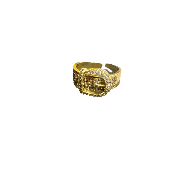 Zirconium Diamond Micro Set Belt Buckle Ring