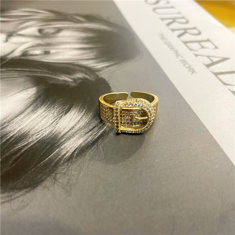 Zirconium Diamond Micro Set Belt Buckle Ring