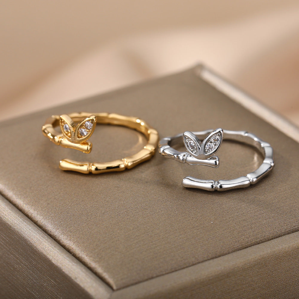 Bamboo Knot Micro-Set Zirconium Ring